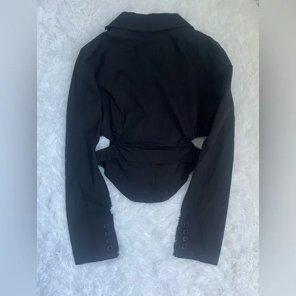Revolve more to come black button down crop collar shirt with cut out sides SZ S - Picture 5 of 6